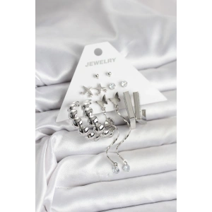 Erb Gümüş Renk Pirinç 6'lı Kadın Küpe Seti