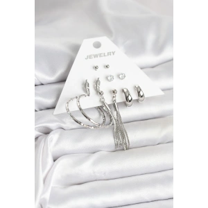 Erb Gümüş Renk Pirinç 6 Çiftli Kadın Küpe Seti