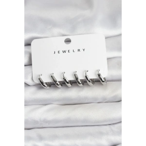 Erb Gümüş Renk Pirinç Halka Kadın Küpe Seti