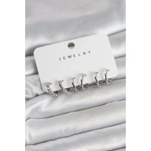 Erb Gümüş Renk Pirinç Kemik Model 3 Çift Kadın Küpe Seti