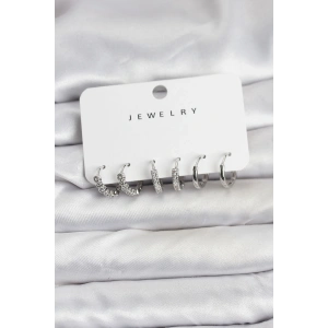 Erb Gümüş Renk Pirinç Zirkon Taşlı Kadın Küpe Seti