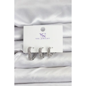 Erb Gümüş Renk Pirinç Zirkon Taşlı Kalpli Kadın Küpe