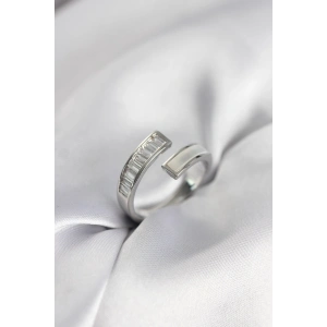 Erb Gümüş Renk Sedefli Baget Zirkon Taşlı Kadın Yüzük