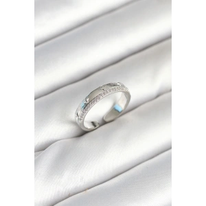 Erb Gümüş Renk Şerit Zirkon Taşlı Kadın Yüzük