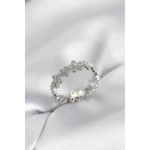 Erb Gümüş Renk Sıralı Çiçek Model Zirkon Taşlı Kadın Yüzük