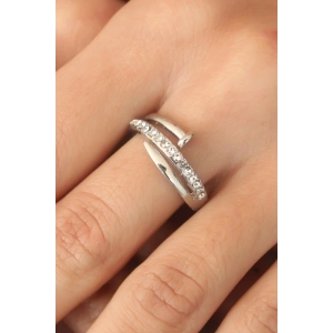 Erb Gümüş Renk Taşlı Çivi Ayarlanabilir Kadın Yüzük