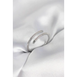 Erb Gümüş Renk Yılan Kuyruk Model Zirkon Taşlı Kadın Yüzük