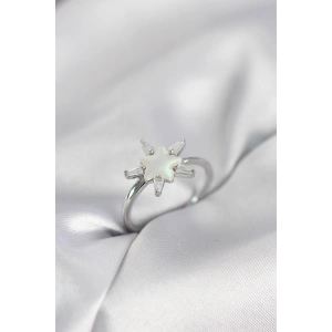 Erb Gümüş Renk Yıldız Model Sedefli Zirkon Taşlı Kadın Yüzük