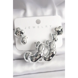 Erb Gümüş Renk Yonca Damla Halka Model CCB Plastik Kadın Küpe Seti