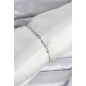 Erb Gümüş Renk Zincir Model Zirkon Taşlı Pirinç Asansörlü Kadın Bileklik