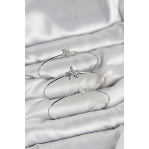 Erb Gümüş Renk Zirkon Taşlı Deniz Yıldızı Model 3'lü Kadın Bileklik Kombini