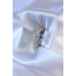 Erb Gümüş Renk Zirkon Taşlı Gold Renk Detay Xoxo Kadın Yüzük