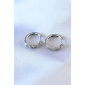 Erb Gümüş Renk Zirkon Taşlı Halka Model Pirinç Kadın Küpe