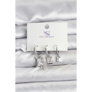 Erb Gümüş Renk Zirkon Taşlı Kadın Küpe