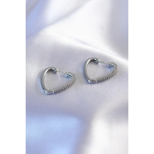 Erb Gümüş Renk Zirkon Taşlı Kalp Model Kadın Küpe