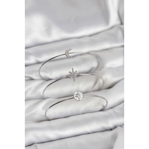 Erb Gümüş Renk Zirkon Taşlı Kutup Yıldızı Model 3'lü Kadın Bileklik Kombini