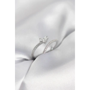 Erb Gümüş Renk Zirkon Taşlı Kuyruklu Kalp Model Kadın Yüzük