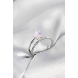 Erb Gümüş Renk Zirkon Taşlı Pembe Halley Model Kadın Yüzük