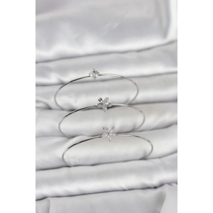 Erb Gümüş Renk Zirkon Taşlı Pirinç 3'lü Kadın Bileklik Kombini