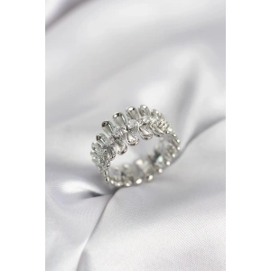 Erb Gümüş Renk Zirkon Taşlı Sıralı Damla Model Kadın Yüzük