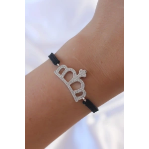 Erb Gümüş Renk Zirkon Taşlı Taç Figür Makrome Bileklik