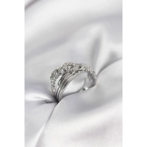 Erb Gümüş Renk Zirkon Taşlı Zincir Model Kadın Yüzük