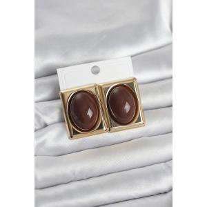 Erb Kahverengi Kare Model Vintage Gold Renk Kadın Küpe