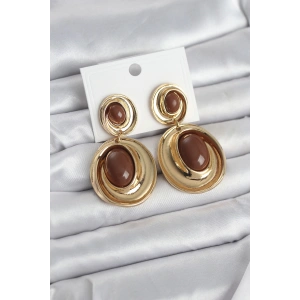 Erb Kahverengi Sallantılı Damla Model Gold Renk Vintage Kadın Küpe