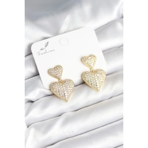 Erb Kalp Model Zirkon Taşlı Gold Renk Pirinç Kadın Küpe