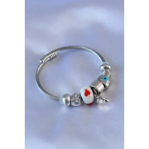 Erb Kalp Ve Nazar Boncuk Detaylı Charm Kadın Bileklik
