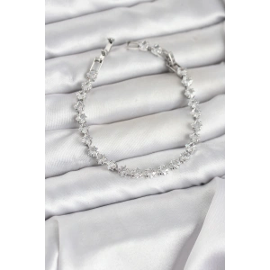 Erb Kare Zirkon Taşlı Gümüş Renk Pirinç Su Yolu Kadın Bileklik