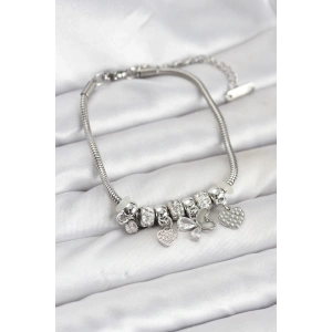 Erb Kelebek Charmlı Gümüş Renk Kadın Bileklik