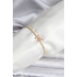 Erb Kelebek Model Zirkon Taşlı Gold Renk Pirinç Su Yolu Kadın Bileklik