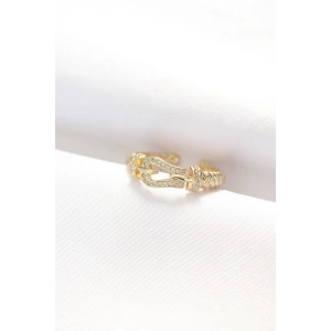 Erb Kemer Tokası Tasarımlı Gold Renk Zirkon Taşlı Ayarlanabilir Yüzük