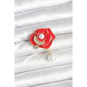 Erb Kırmızı Gül İncili Model Broş