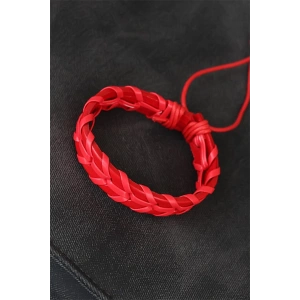 Erb Kırmızı Örgü Deri Erkek Bileklik