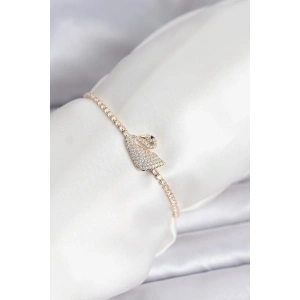 Erb Kuğu Model Zirkon Taşlı Gold Renk Asansörlü Su Yolu Bileklik