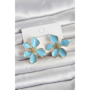 Erb Mavi Mineli Çiçek Model Pirinç Kadın Küpe