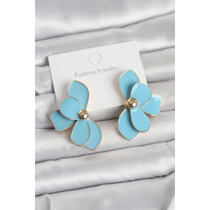 Erb Mavi Mineli Lotus Model Pirinç Kadın Küpe