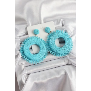 Erb Mavi Püsküllü Halka Figürlü Hasır Örgü Model Gold Renk Kadın Küpe