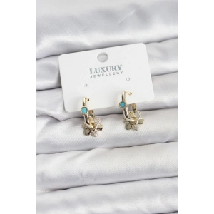 Erb Mavi Taş Detaylı Pirinç Gold Renk Kadın Göçmen Küpesi