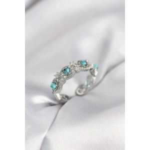 Erb Mavi Taşlı Gümüş Renk Vintage Kadın Yüzük