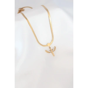 Erb Mikail Figür Zirkon Taş Detay Gold Renk Çelik İtalyan Zincir Kadın Kolye