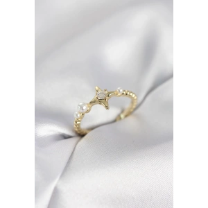 Erb Minimal Kutup Yıldızı Model Zirkon Taşlı Gold Renk Kadın Yüzük