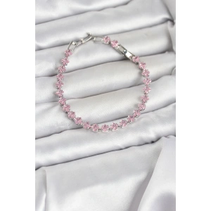 Erb Pembe Kare Zirkon Taşlı Gümüş Renk Pirinç Su Yolu Kadın Bileklik