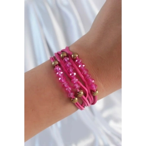 Erb Pembe Renk Zirkon Taşlı İpli Çoklu Bileklik