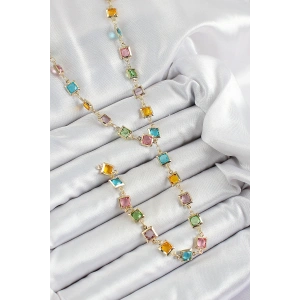 Erb Pirinç Asorti Kare Model Gold Renk Zirkon Taşlı Y Kolye