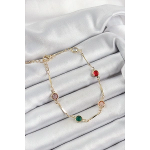 Erb Pirinç Asorti Model Gold Renk Zirkon Taşlı Kadın Bileklik