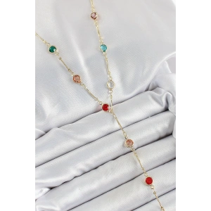 Erb Pirinç Asorti Model Gold Renk Zirkon Taşlı Y Kolye