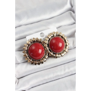 Erb Pirinç Bordo Vintage Model Gold Renk Kadın Küpe